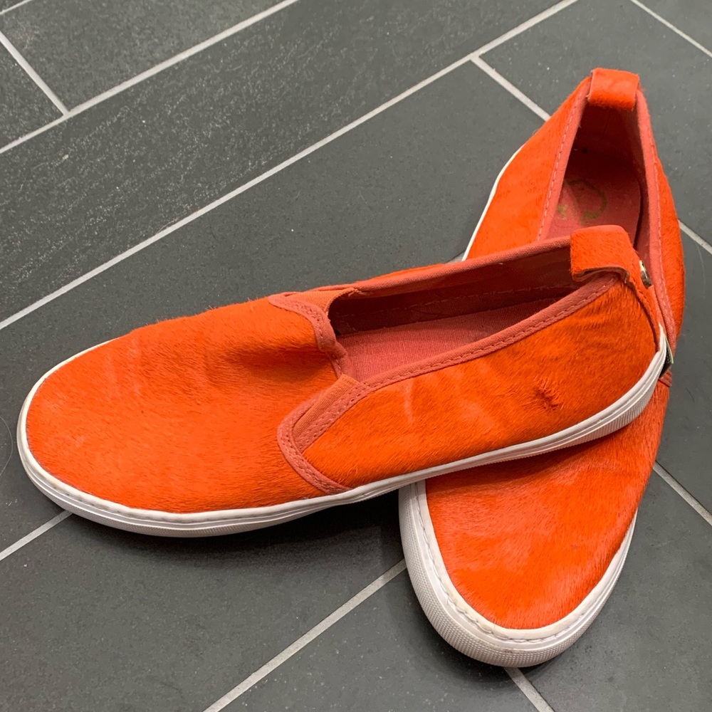C. Wonder orange leather slip ons  US W size 8